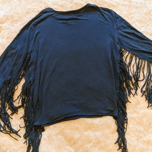 3/$20 Zara Blue Fringe Sleeve Boho Sweater Top - Picture 3 of 5
